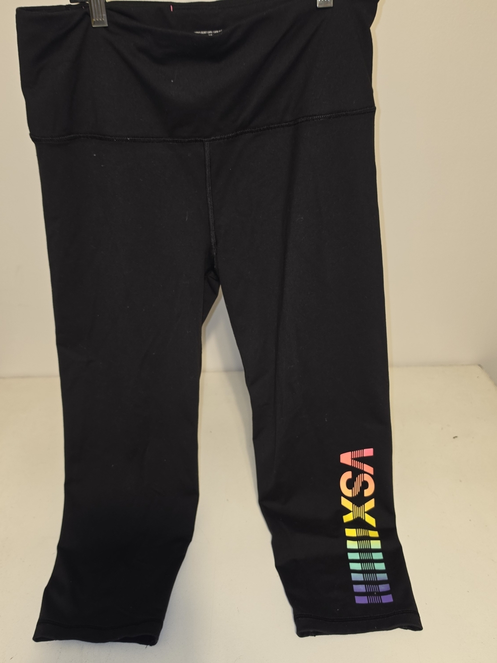 Victoria's Secret Black Capri Leggings with Rainbow VSK Logo